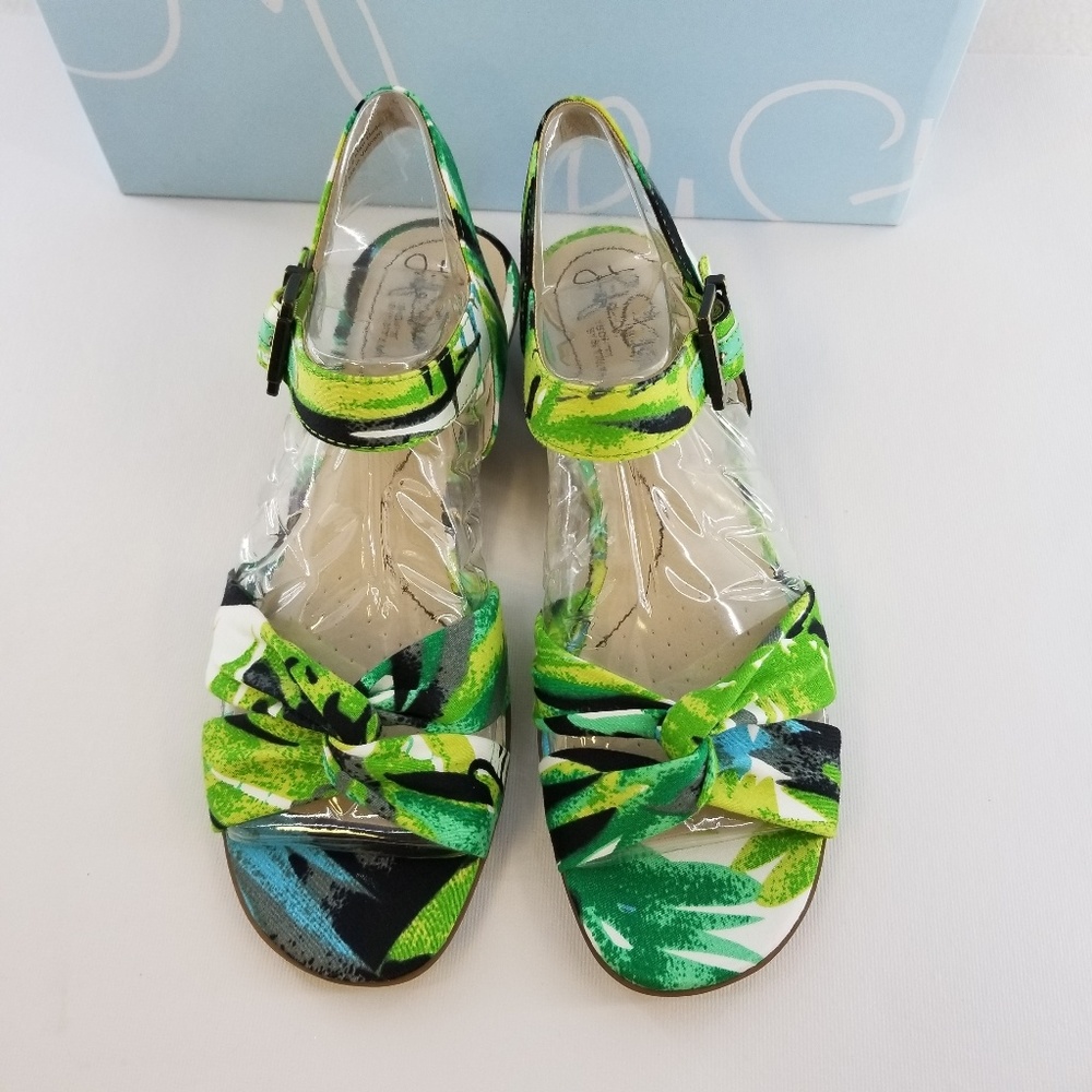 LIFESTRIDE Monaco Green Blue Palm Sandals Sz 7.5 M - Picture 2 of 8
